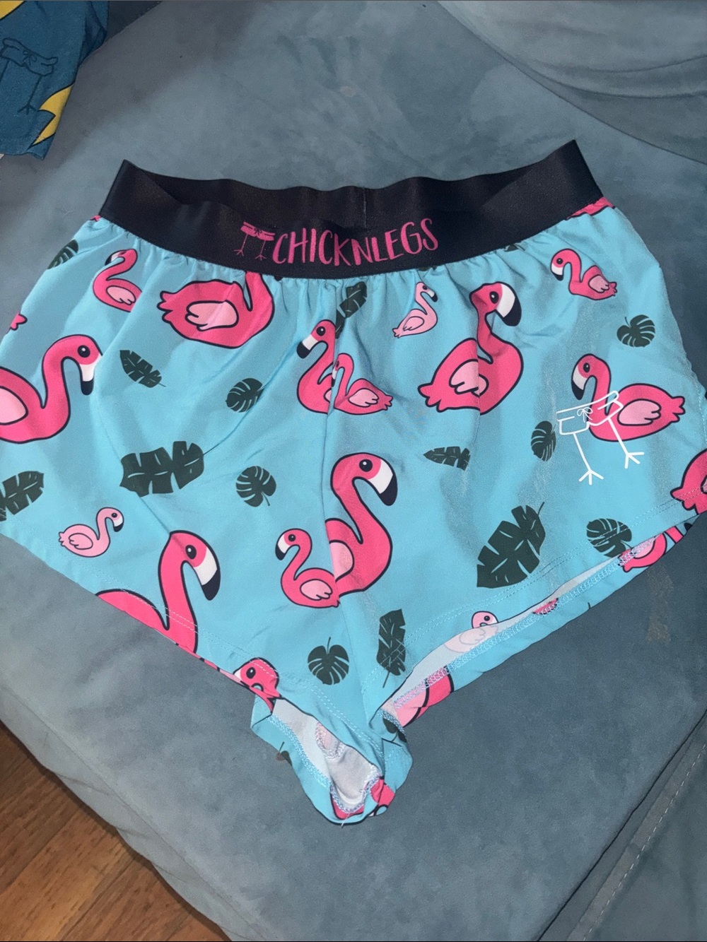 Chicknlegs Men’s Athletic Shorts - Pink Flamingo on Light Blue